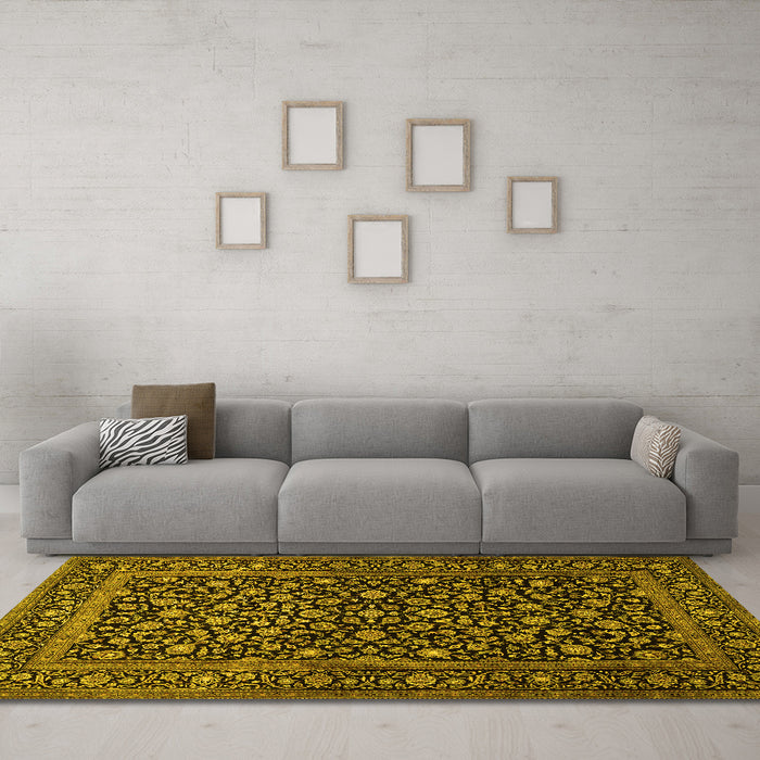 Machine Washable Persian Yellow Traditional Rug in a Living Room, wshtr507yw