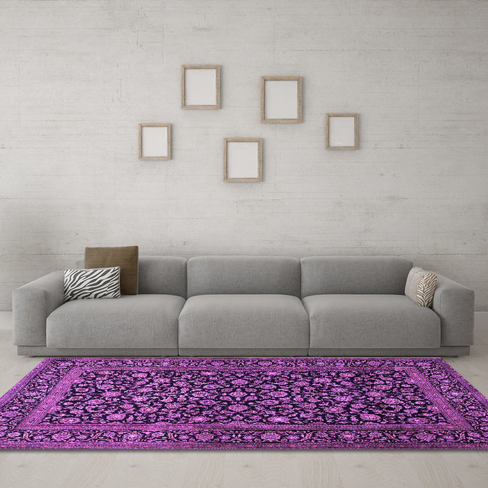 Machine Washable Persian Purple Traditional Area Rugs in a Living Room, wshtr507pur