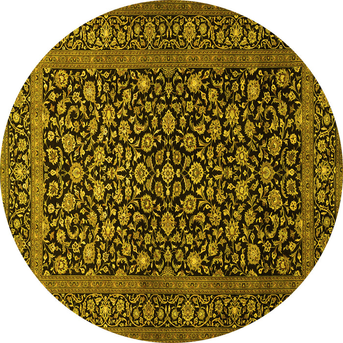 Round Machine Washable Persian Yellow Traditional Rug, wshtr507yw