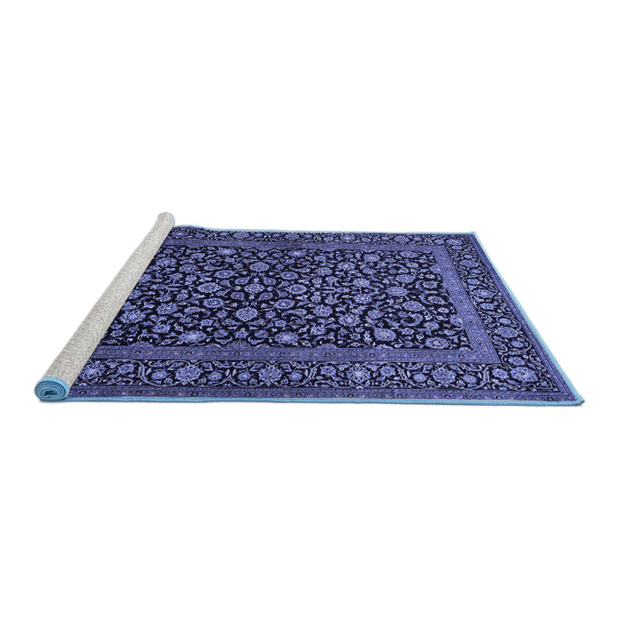 Sideview of Machine Washable Persian Blue Traditional Rug, wshtr507blu