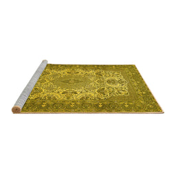 Sideview of Machine Washable Medallion Yellow Traditional Rug, wshtr508yw
