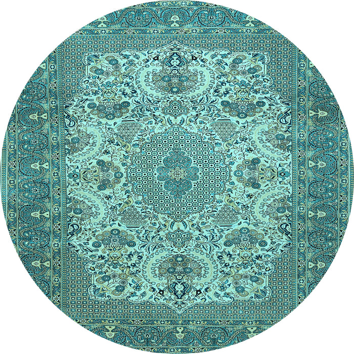 Round Medallion Light Blue Traditional Rug, tr508lblu