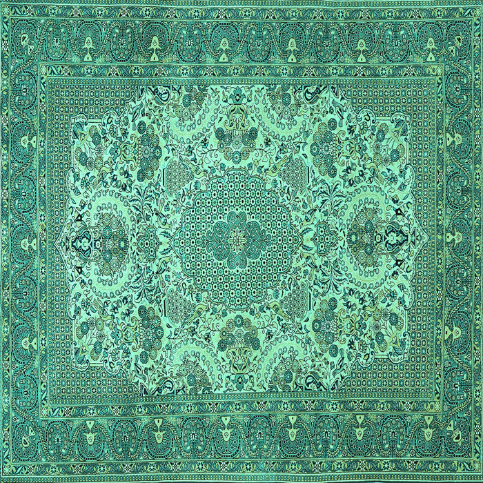 Square Medallion Turquoise Traditional Rug, tr508turq