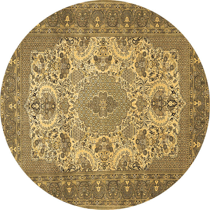 Round Machine Washable Medallion Brown Traditional Rug, wshtr508brn