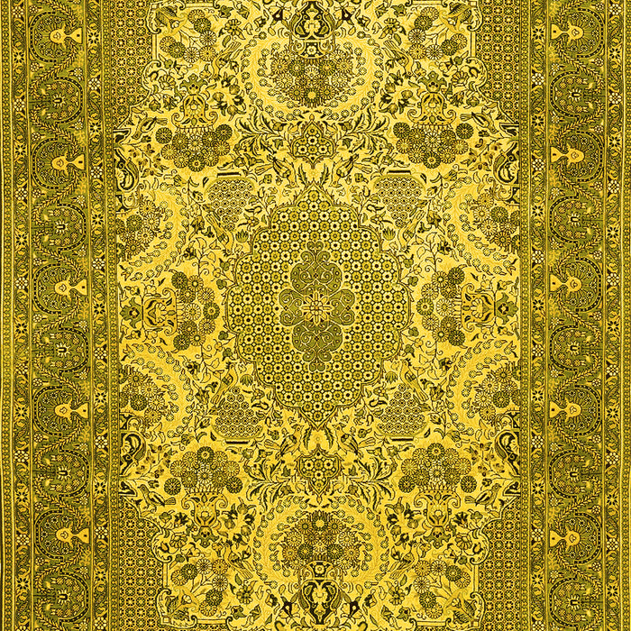 Machine Washable Medallion Yellow Traditional Rug, wshtr508yw