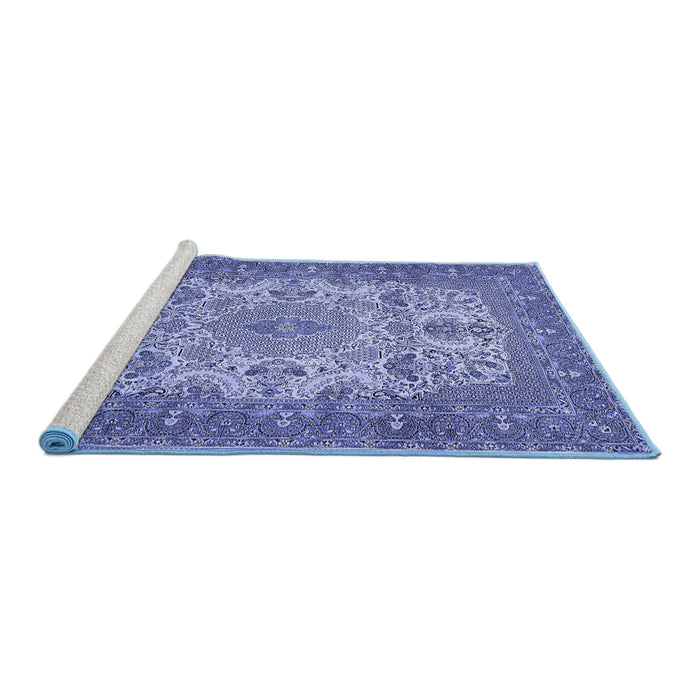 Sideview of Machine Washable Medallion Blue Traditional Rug, wshtr508blu