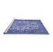 Sideview of Machine Washable Medallion Blue Traditional Rug, wshtr508blu