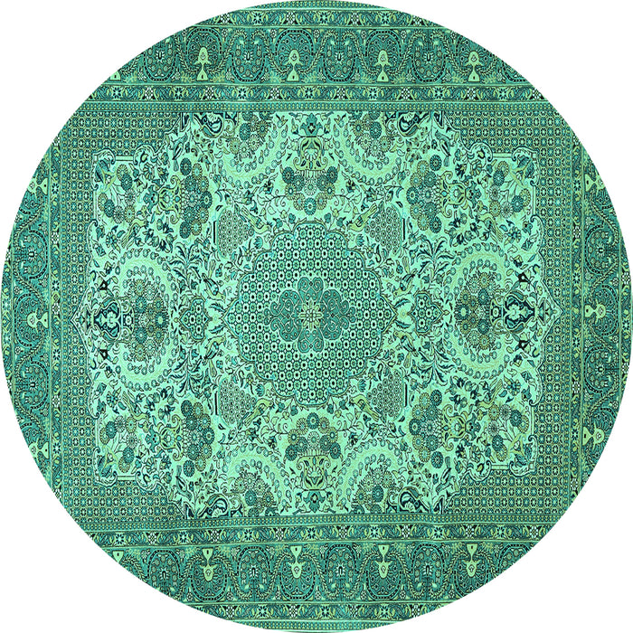Round Medallion Turquoise Traditional Rug, tr508turq