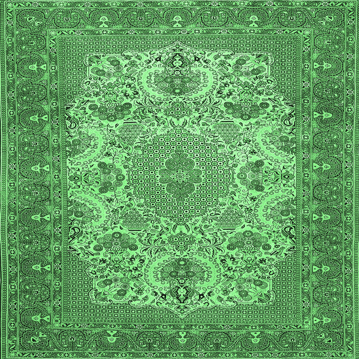 Square Machine Washable Medallion Emerald Green Traditional Area Rugs, wshtr508emgrn