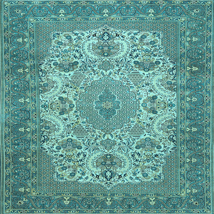 Square Machine Washable Medallion Light Blue Traditional Rug, wshtr508lblu
