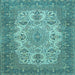 Square Machine Washable Medallion Light Blue Traditional Rug, wshtr508lblu