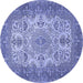 Round Machine Washable Medallion Blue Traditional Rug, wshtr508blu