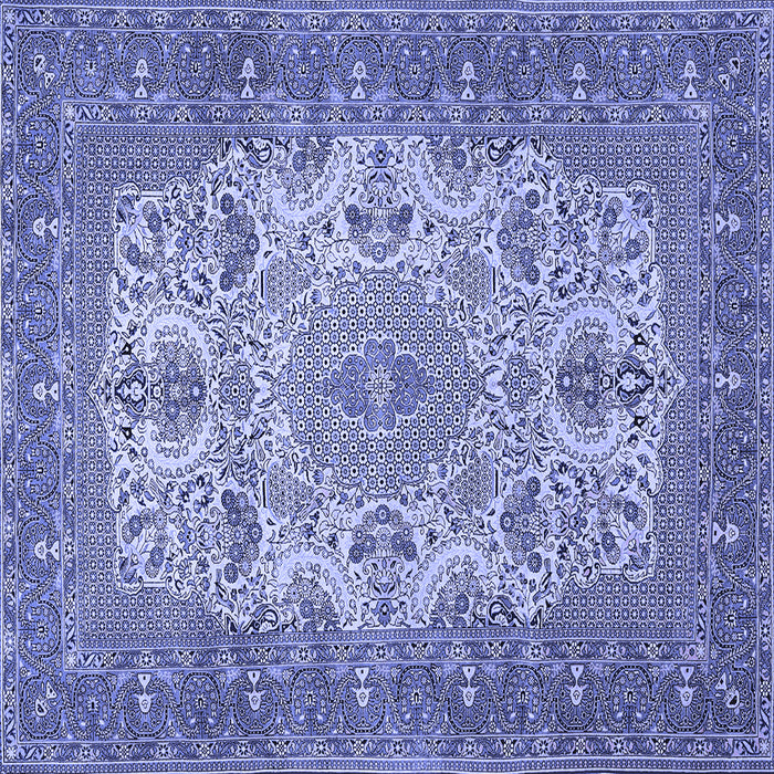 Square Machine Washable Medallion Blue Traditional Rug, wshtr508blu