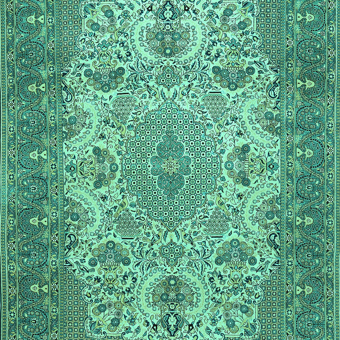 Machine Washable Medallion Turquoise Traditional Area Rugs, wshtr508turq