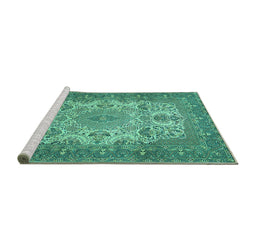Sideview of Machine Washable Medallion Turquoise Traditional Area Rugs, wshtr508turq