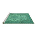 Sideview of Machine Washable Medallion Turquoise Traditional Area Rugs, wshtr508turq