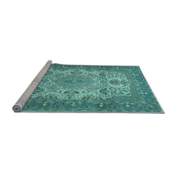 Sideview of Machine Washable Medallion Light Blue Traditional Rug, wshtr508lblu