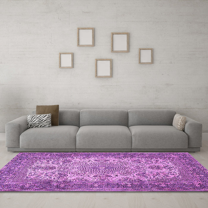 Machine Washable Medallion Purple Traditional Area Rugs in a Living Room, wshtr508pur
