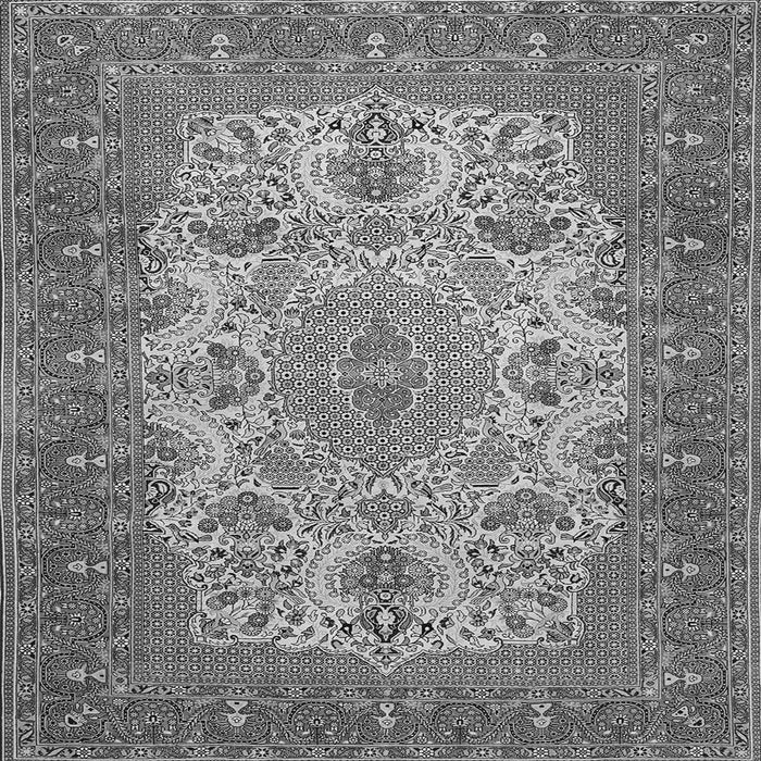 Round Machine Washable Medallion Gray Traditional Rug, wshtr508gry