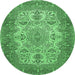 Round Machine Washable Medallion Emerald Green Traditional Area Rugs, wshtr508emgrn