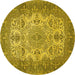 Round Machine Washable Medallion Yellow Traditional Rug, wshtr508yw