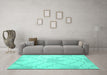 Machine Washable Persian Turquoise Traditional Area Rugs in a Living Room,, wshtr509turq