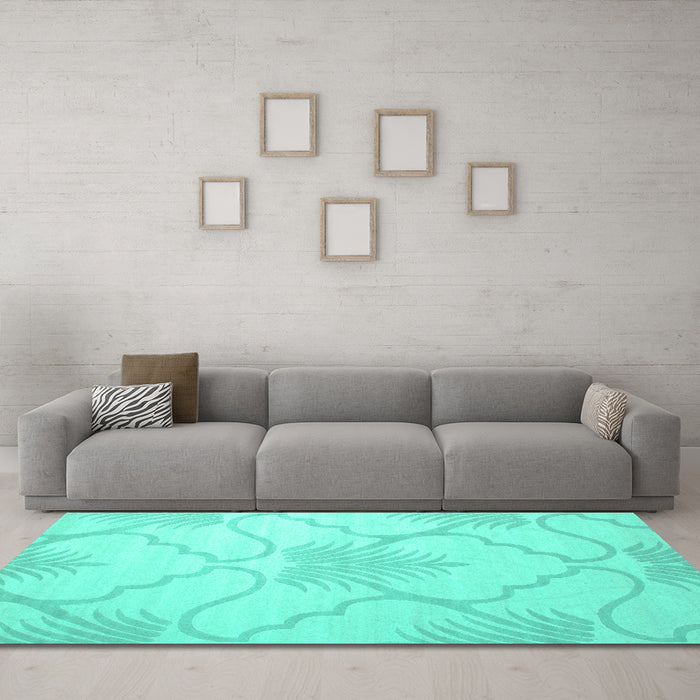 Machine Washable Persian Turquoise Traditional Area Rugs in a Living Room,, wshtr509turq