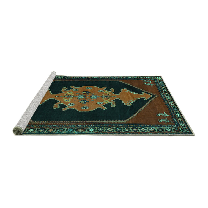 Sideview of Machine Washable Persian Turquoise Traditional Area Rugs, wshtr50turq