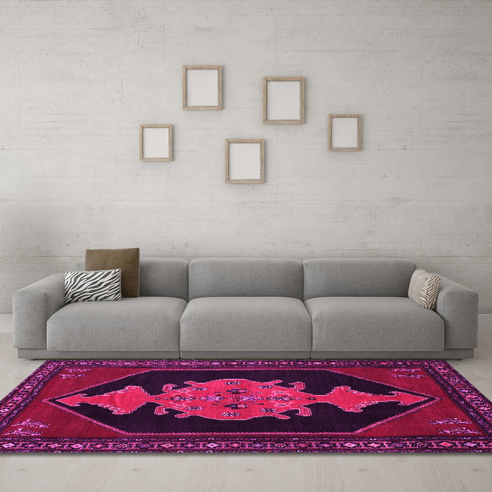 Machine Washable Persian Pink Traditional Rug in a Living Room, wshtr50pnk