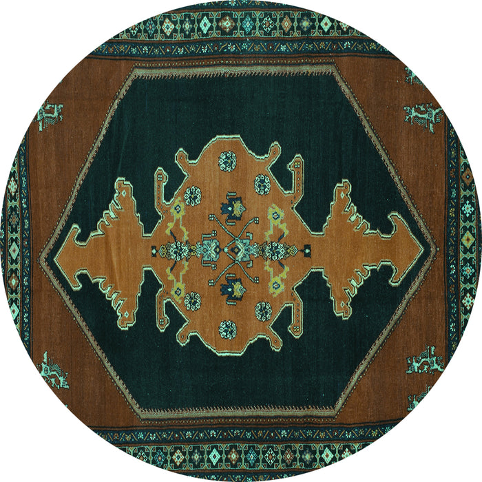 Round Machine Washable Persian Turquoise Traditional Area Rugs, wshtr50turq