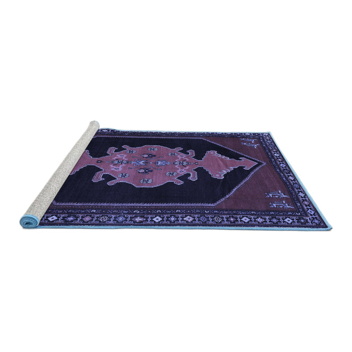Sideview of Machine Washable Persian Blue Traditional Rug, wshtr50blu