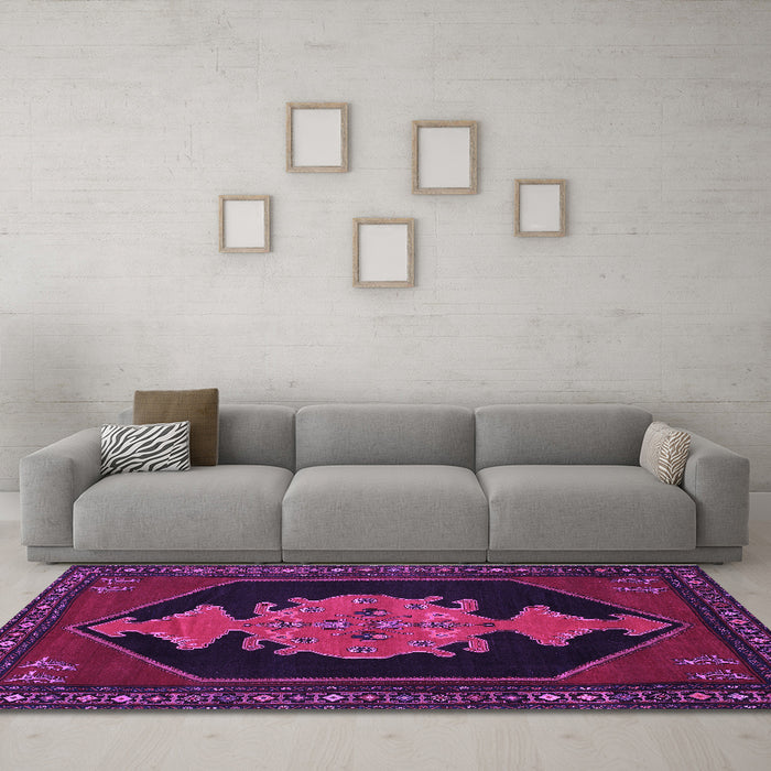 Machine Washable Persian Purple Traditional Area Rugs in a Living Room, wshtr50pur