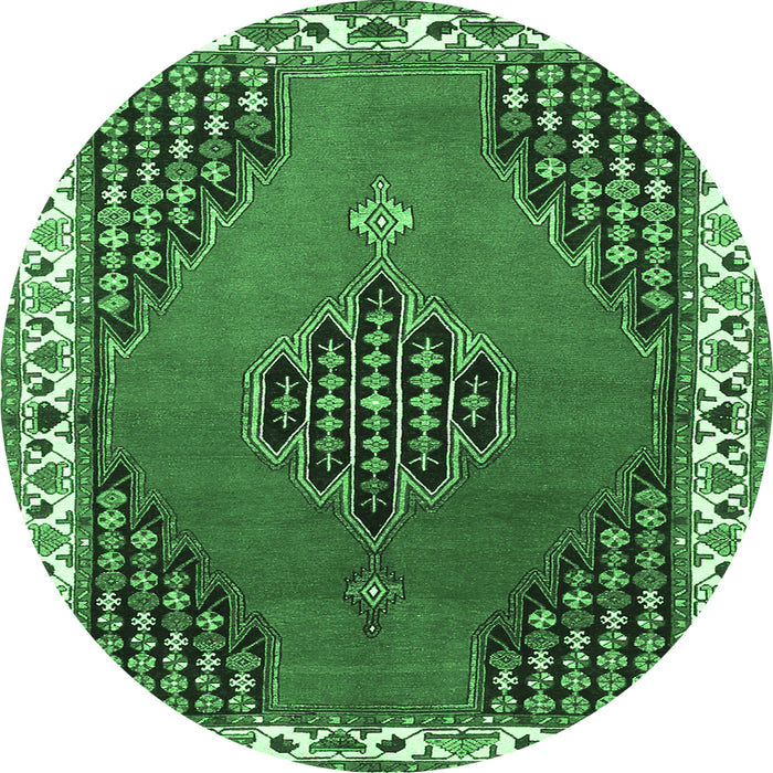 Round Persian Emerald Green Traditional Rug, tr510emgrn