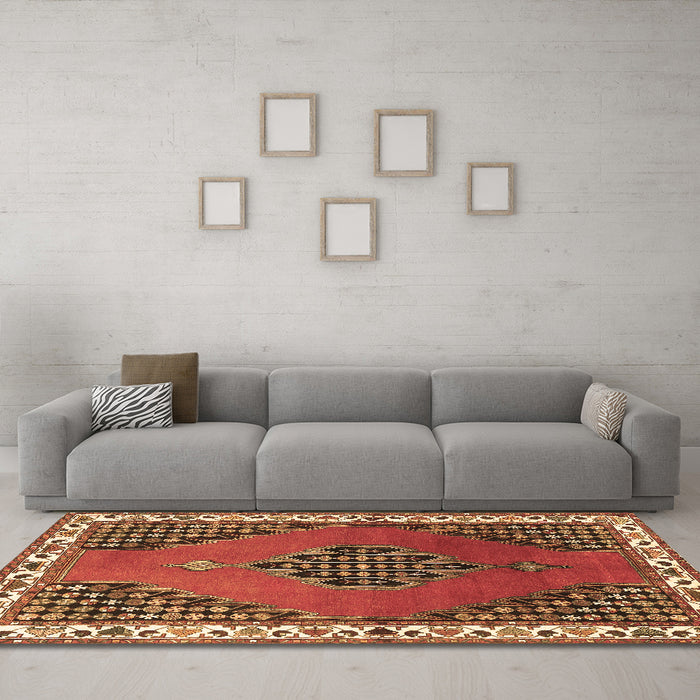 Machine Washable Persian Brown Traditional Rug in a Living Room,, wshtr510brn