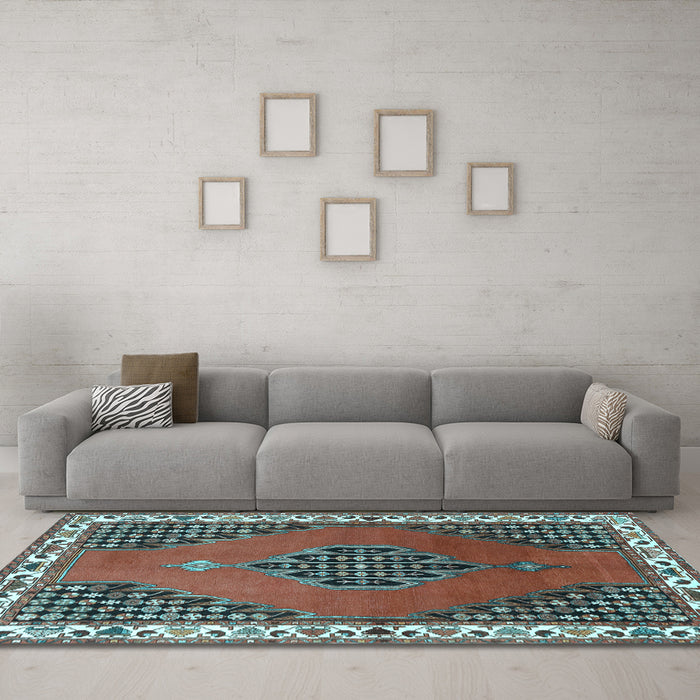 Machine Washable Persian Light Blue Traditional Rug in a Living Room, wshtr510lblu