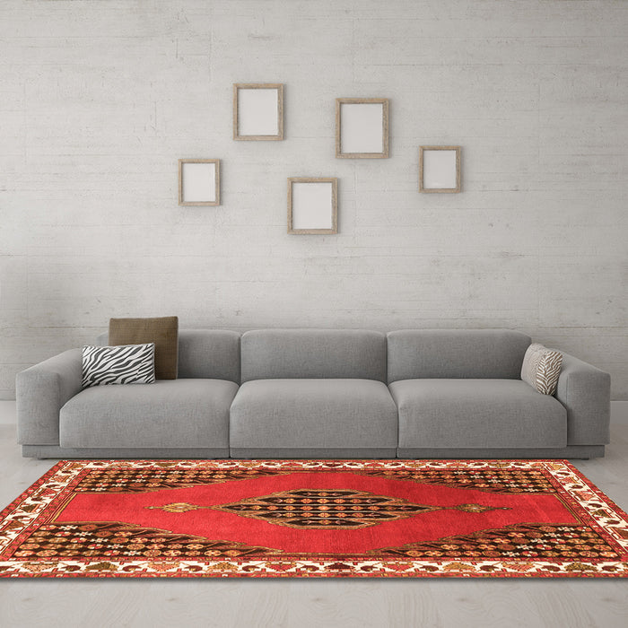 Machine Washable Persian Orange Traditional Area Rugs in a Living Room, wshtr510org