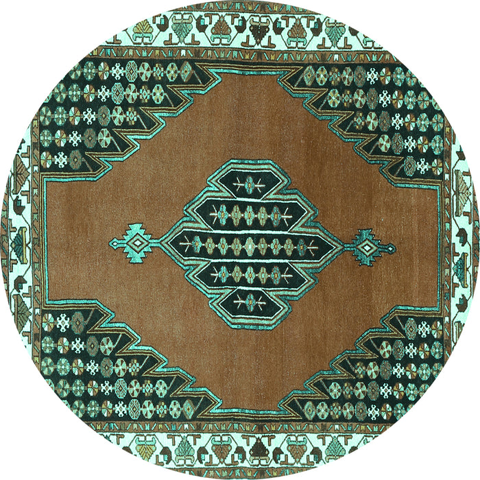 Round Persian Turquoise Traditional Rug, tr510turq