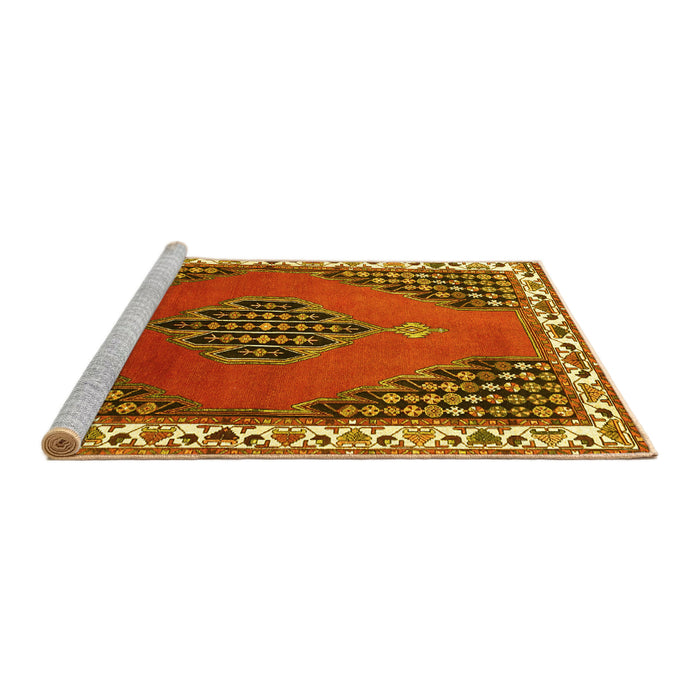 Sideview of Machine Washable Persian Yellow Traditional Rug, wshtr510yw