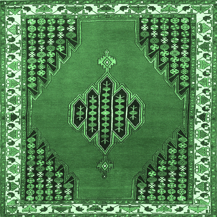 Square Machine Washable Persian Emerald Green Traditional Area Rugs, wshtr510emgrn