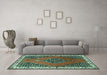 Machine Washable Persian Turquoise Traditional Area Rugs in a Living Room,, wshtr510turq