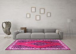 Machine Washable Persian Pink Traditional Rug in a Living Room, wshtr510pnk