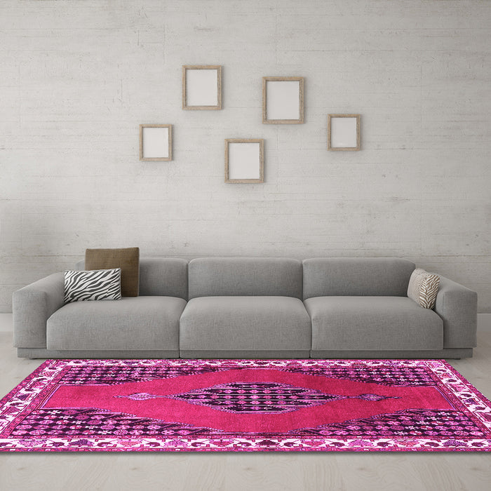 Machine Washable Persian Pink Traditional Rug in a Living Room, wshtr510pnk