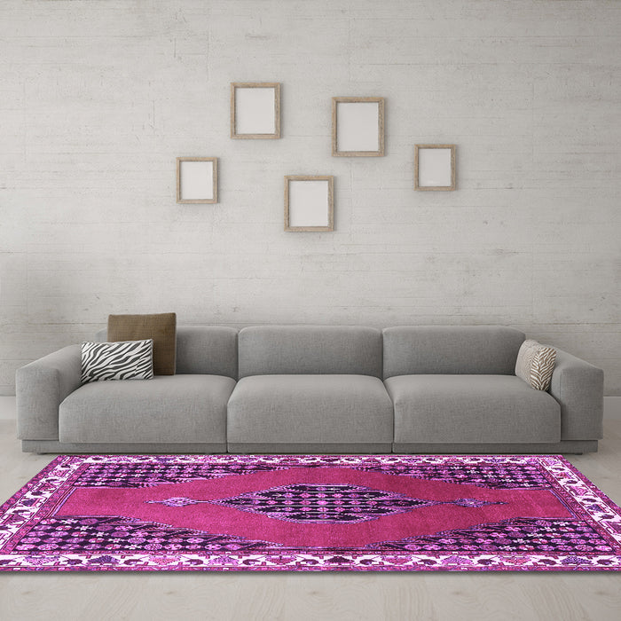 Machine Washable Persian Purple Traditional Area Rugs in a Living Room, wshtr510pur
