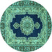 Round Machine Washable Medallion Turquoise Traditional Area Rugs, wshtr511turq