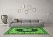 Machine Washable Medallion Green Traditional Area Rugs in a Living Room,, wshtr511grn