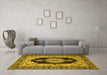 Machine Washable Medallion Yellow Traditional Rug in a Living Room, wshtr511yw