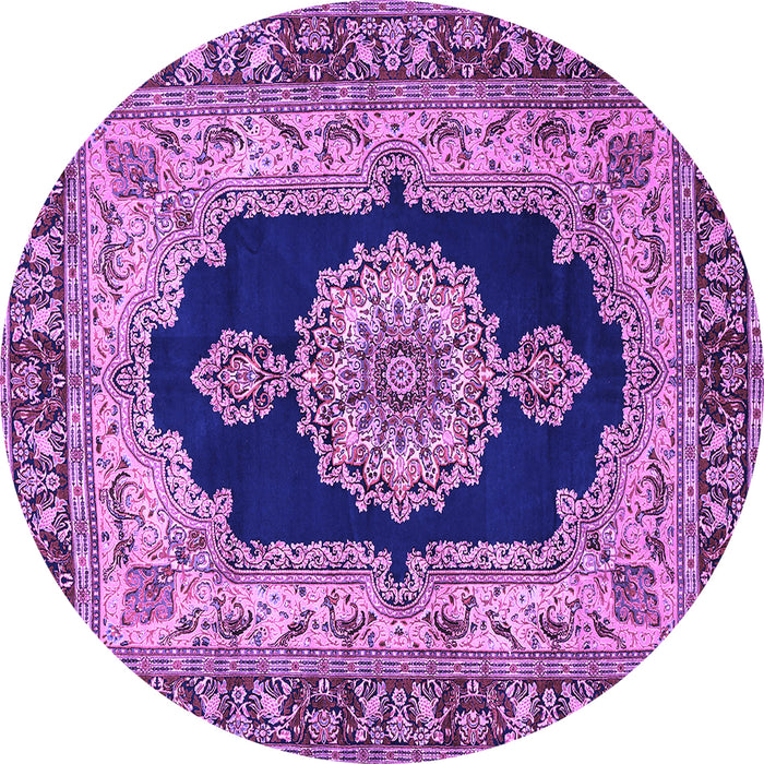 Round Machine Washable Medallion Purple Traditional Area Rugs, wshtr511pur
