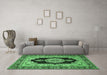 Machine Washable Medallion Emerald Green Traditional Area Rugs in a Living Room,, wshtr511emgrn