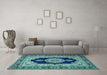 Machine Washable Medallion Light Blue Traditional Rug in a Living Room, wshtr511lblu