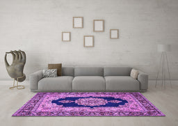 Machine Washable Medallion Purple Traditional Area Rugs in a Living Room, wshtr511pur
